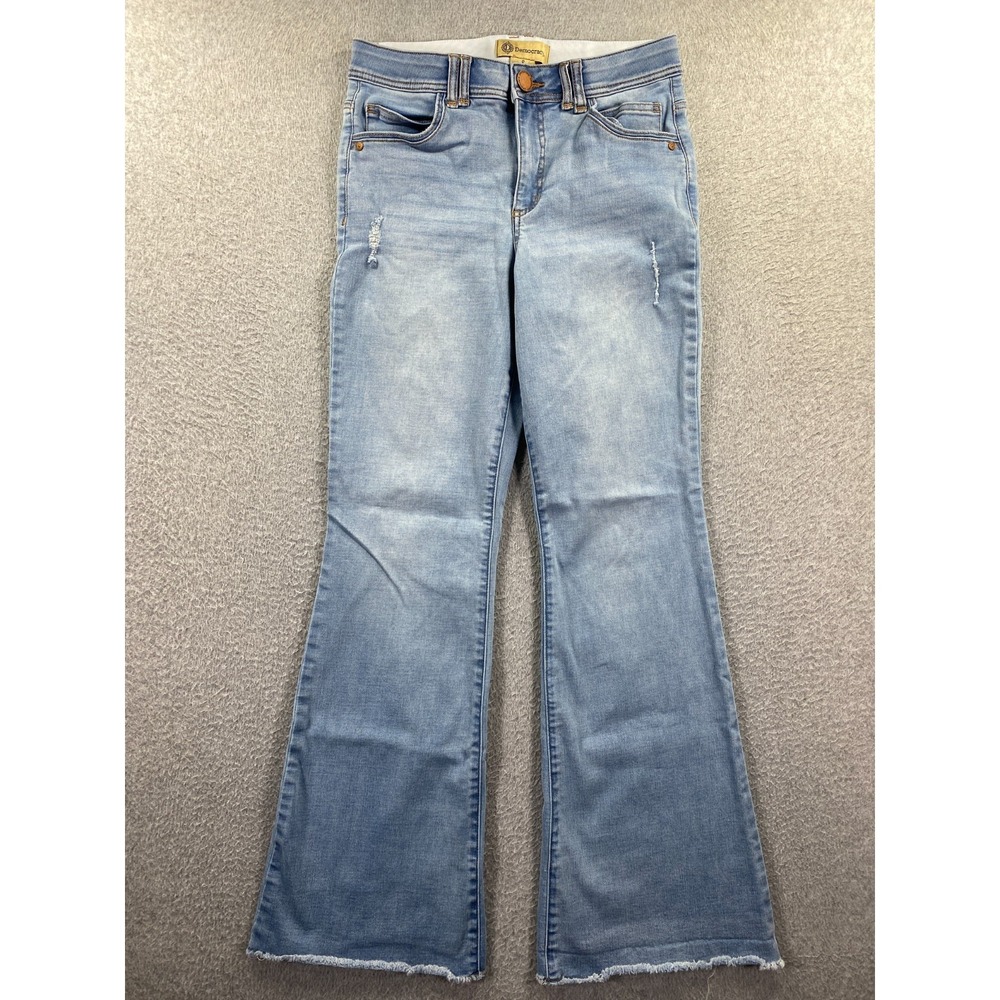 Democracy Ab‎ Technology Flare Jeans Womens 6 Blue Light Wash Distressed Denim